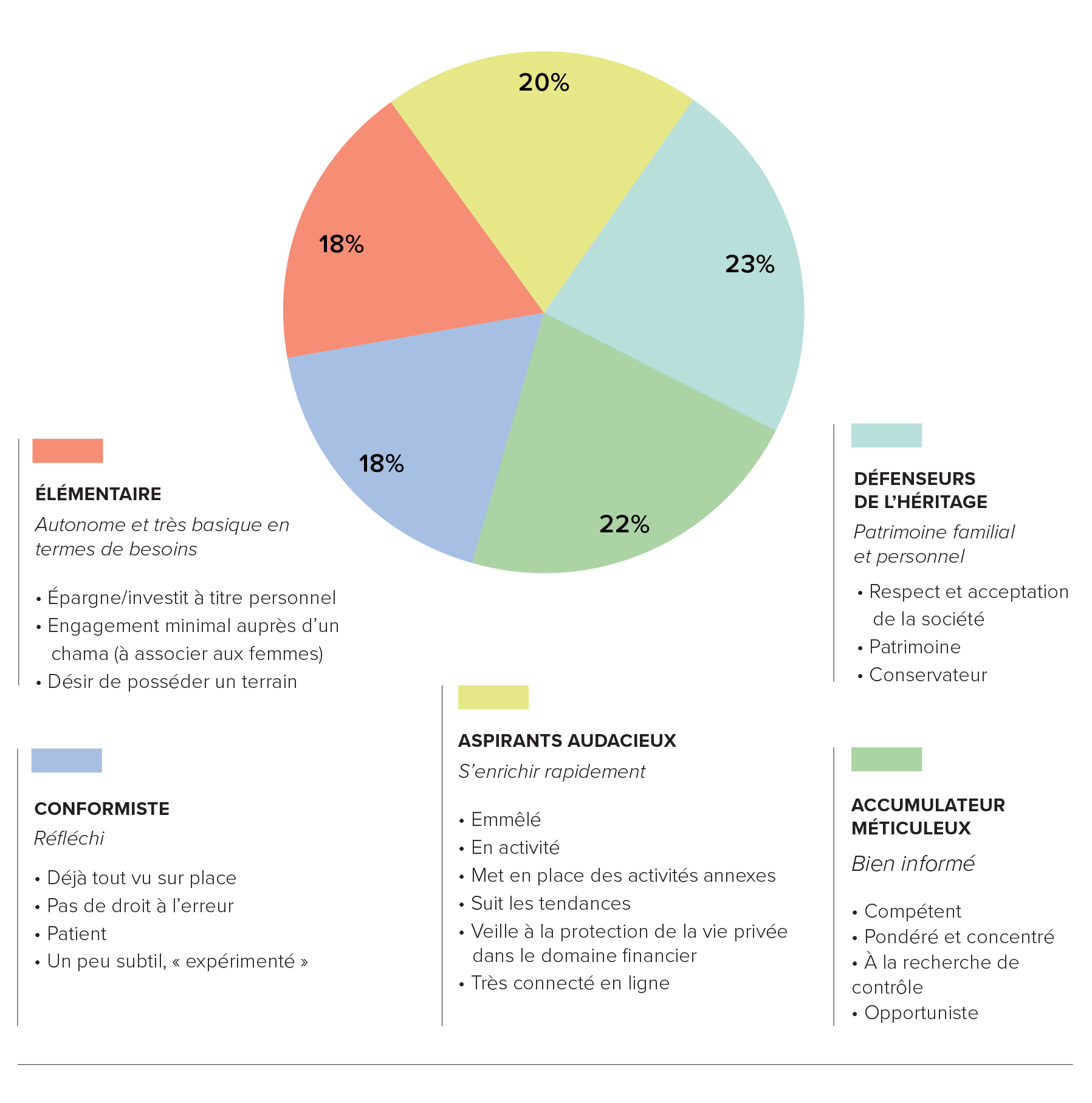 Diagramme à secteurs illustrant les profils de clients de Britam
