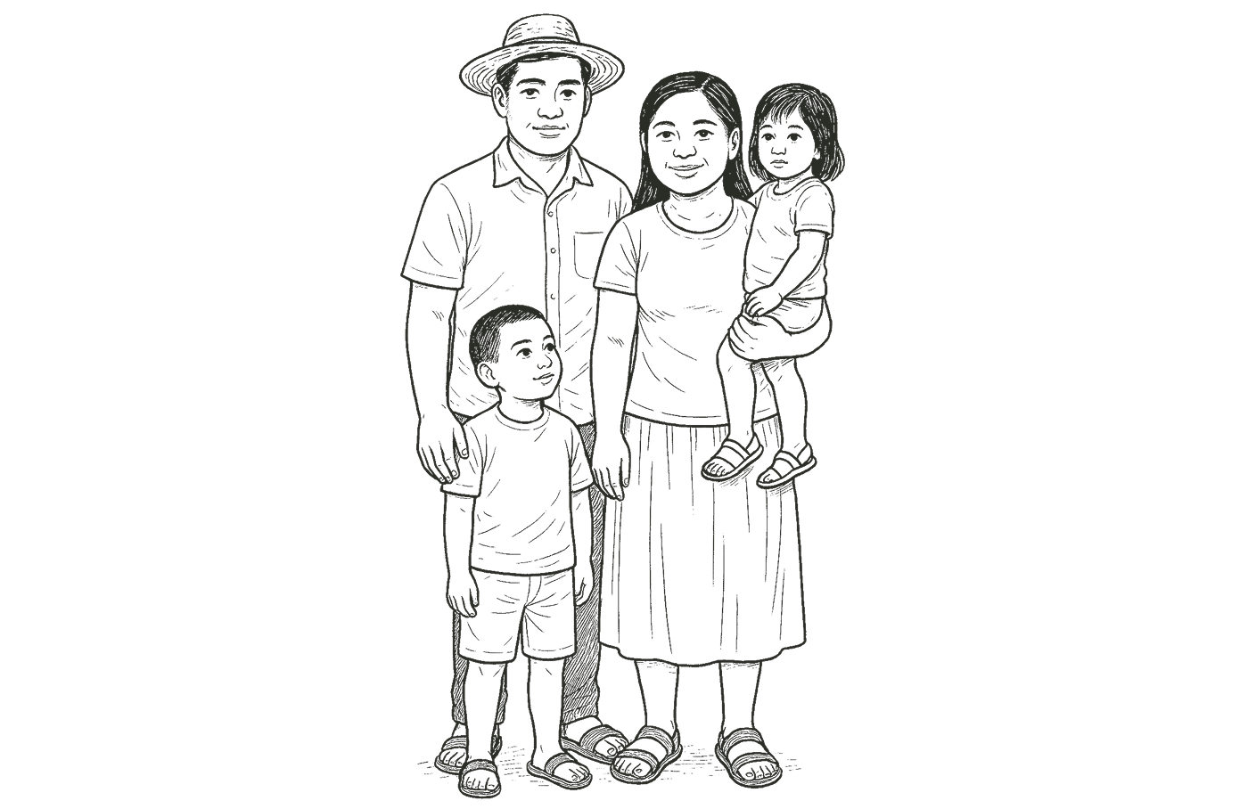 Illustration of a small family; mother, father, son and daughter.
