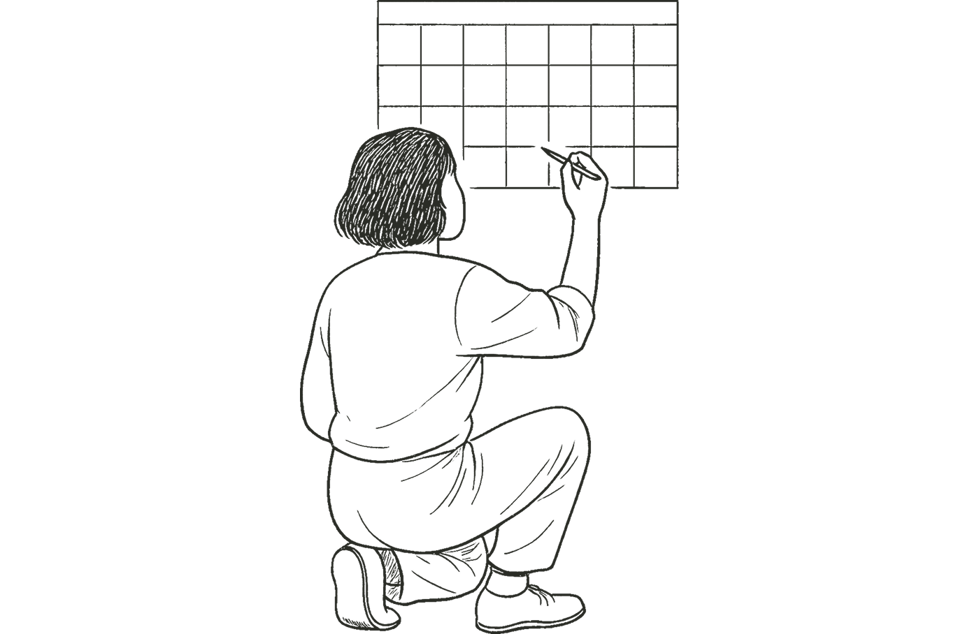 Illustration of woman making notes on a board.